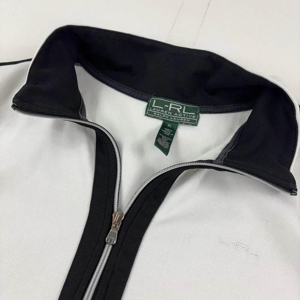Lauren Ralph Lauren Active Track Jacket Womens XL White Black Full Zip Stripe